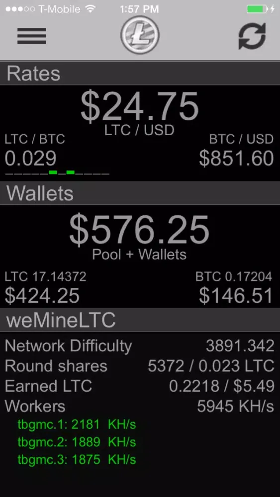 Capturas de tela do Miner Stats