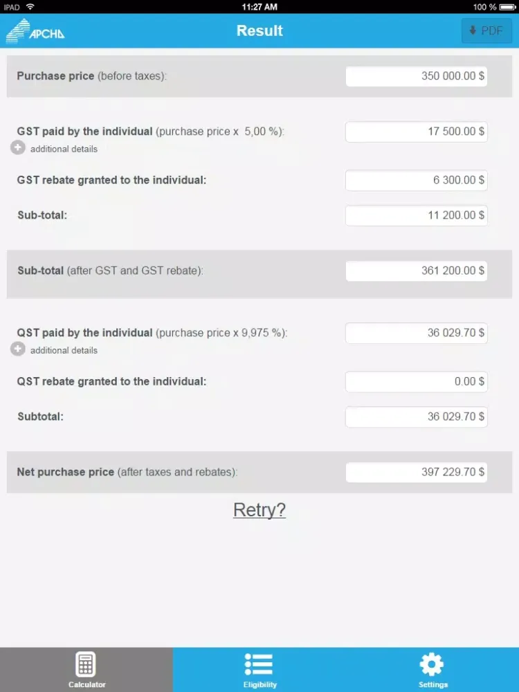 New housing tax and rebate calculator - APCHQ iPad 应用截图