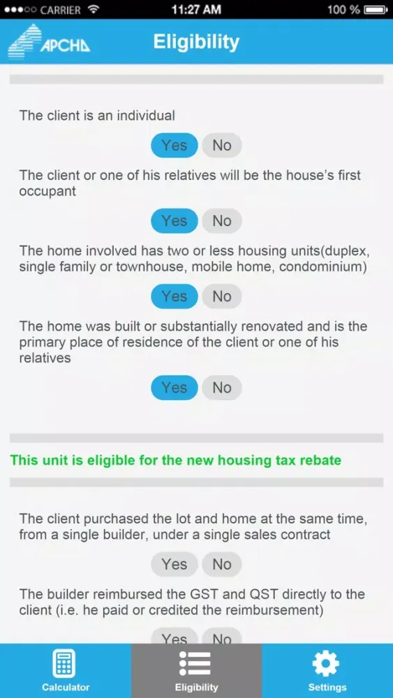New housing tax and rebate calculator - APCHQ应用截图
