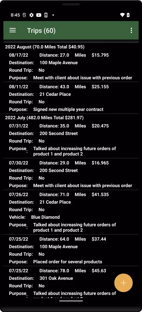 Track My Mileage Screenshots
