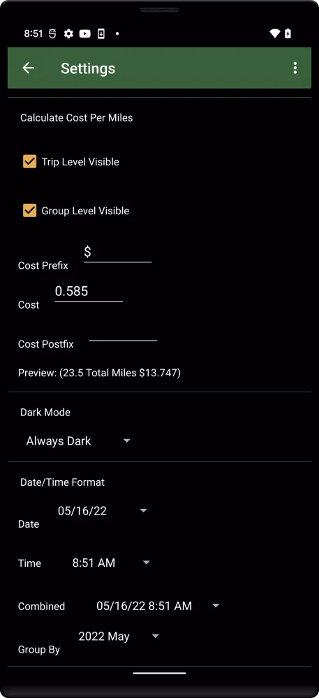 Track My Mileage Screenshots