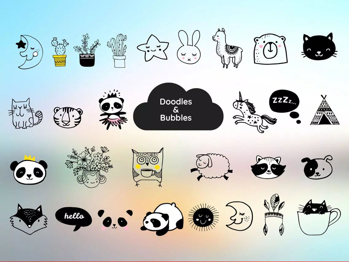 Doodles & Bubbles Cute Sticker iPad  Screenshots
