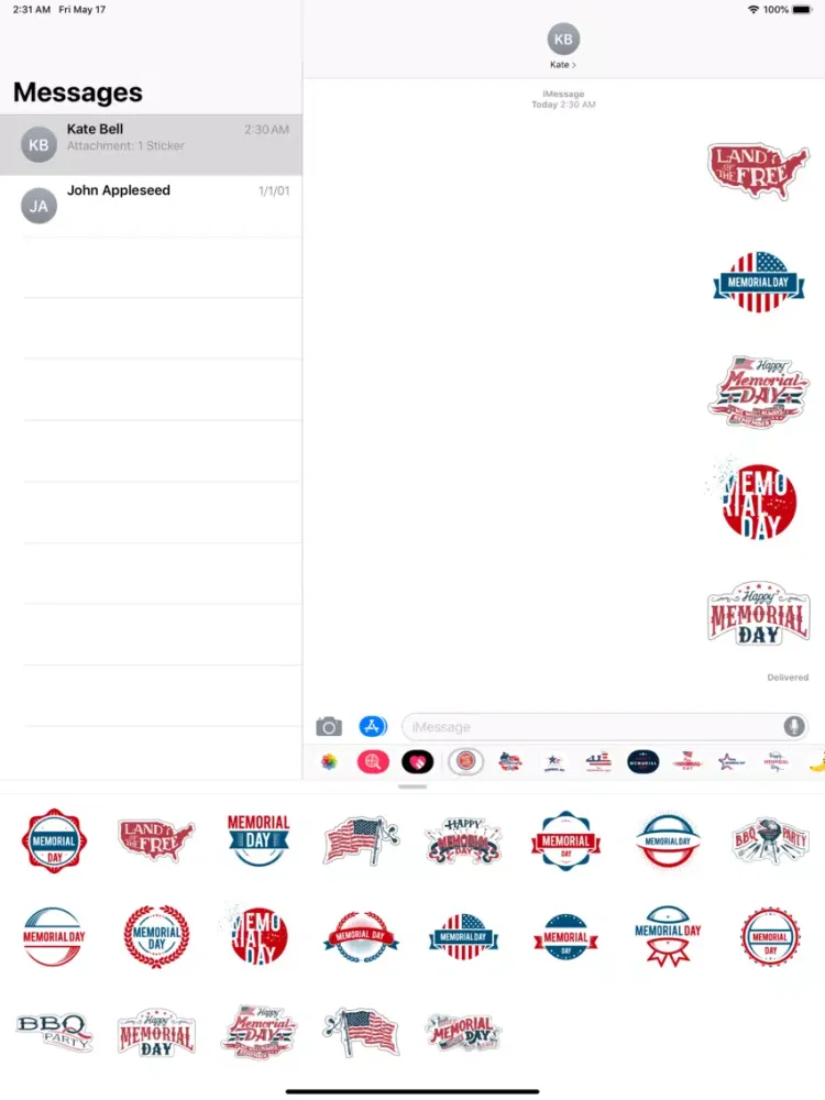 Happy Memorial Day Stickers IM iPad  স্ক্রিনশট