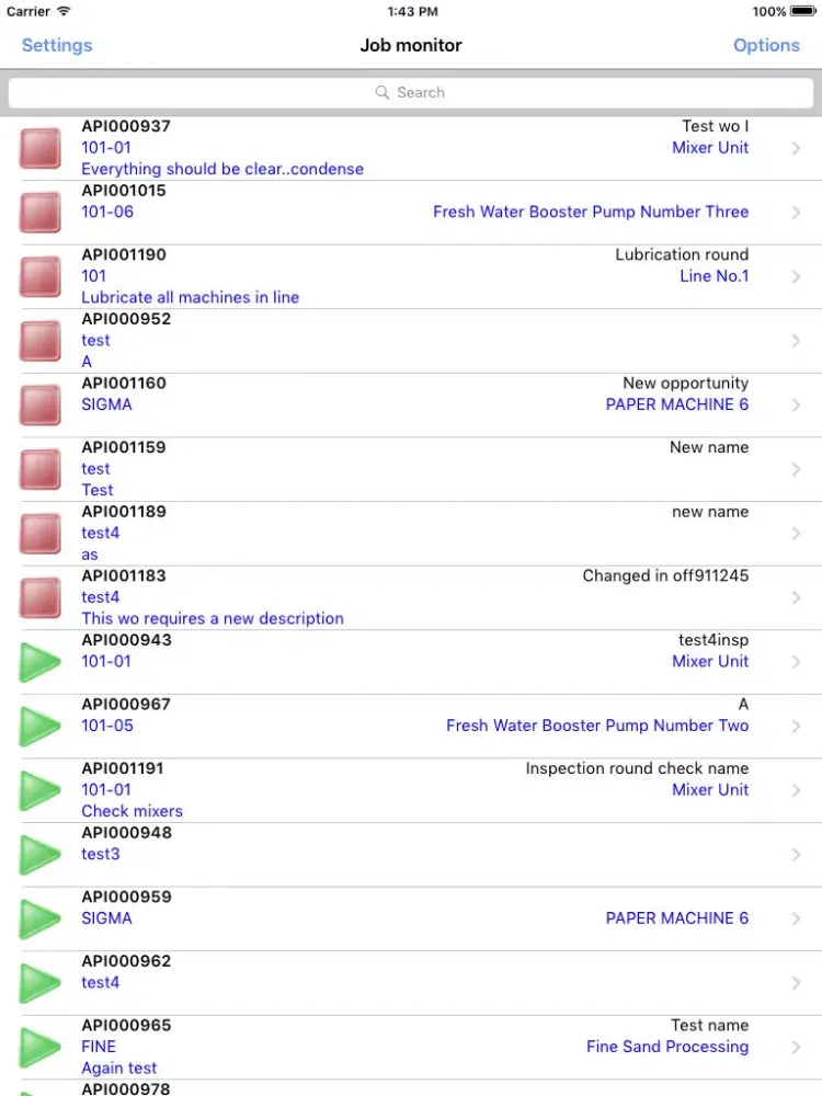 API PRO Job Monitor iPad  Screenshots