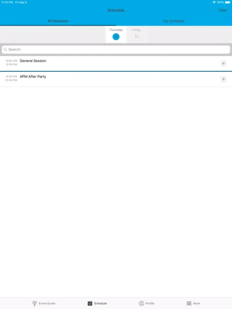 Capturas de tela do APM Events iPad 