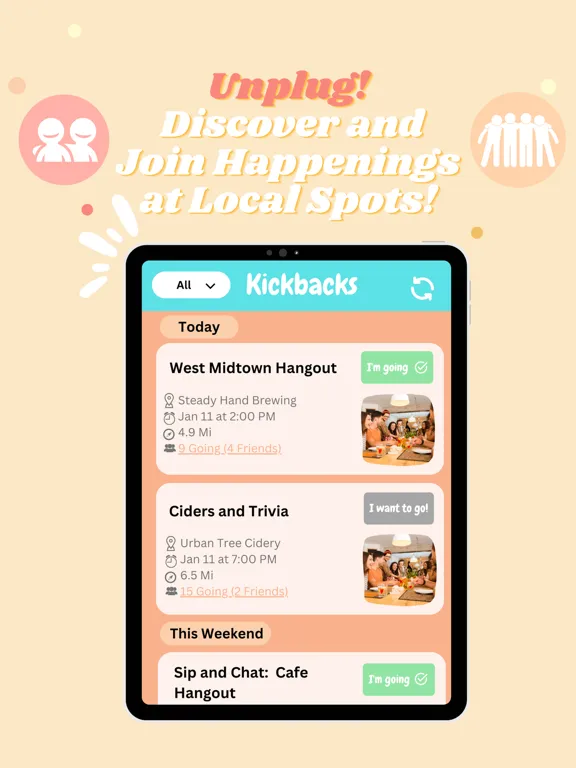 Kickback - Hangout & Connect iPad  Screenshots