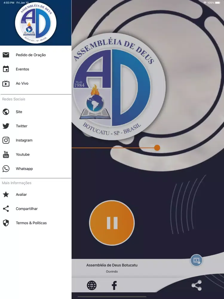 Tangkapan layar Assembléia de Deus Botucatu iPad 