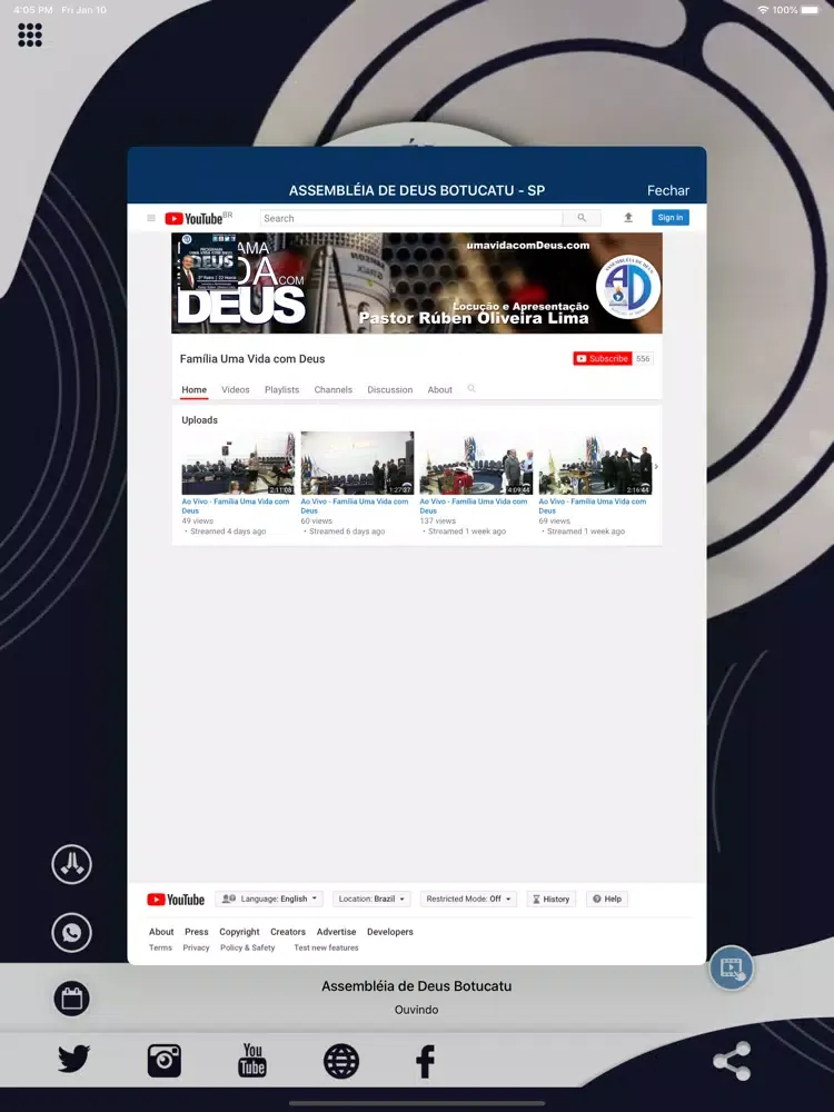 Tangkapan layar Assembléia de Deus Botucatu iPad 