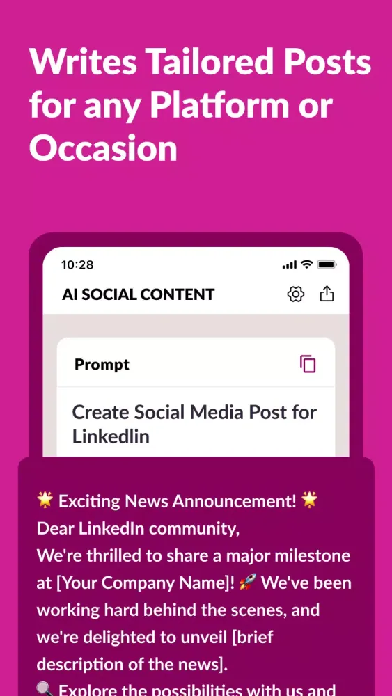Tangkapan layar Social Media Content Generator