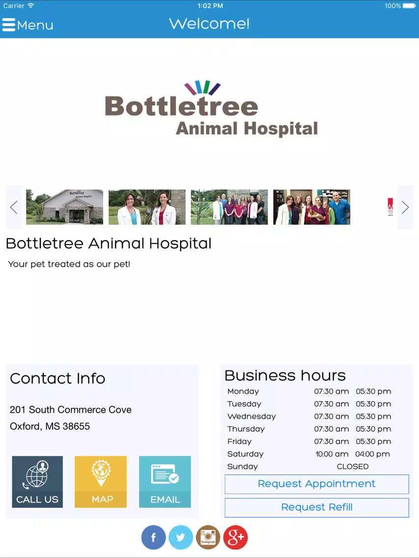 Tangkapan layar Bottletree Animal Hospital iPad 