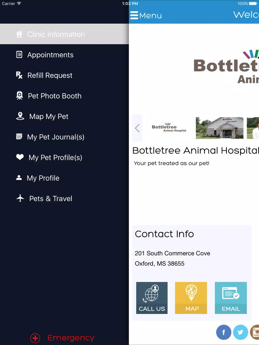Tangkapan layar Bottletree Animal Hospital iPad 