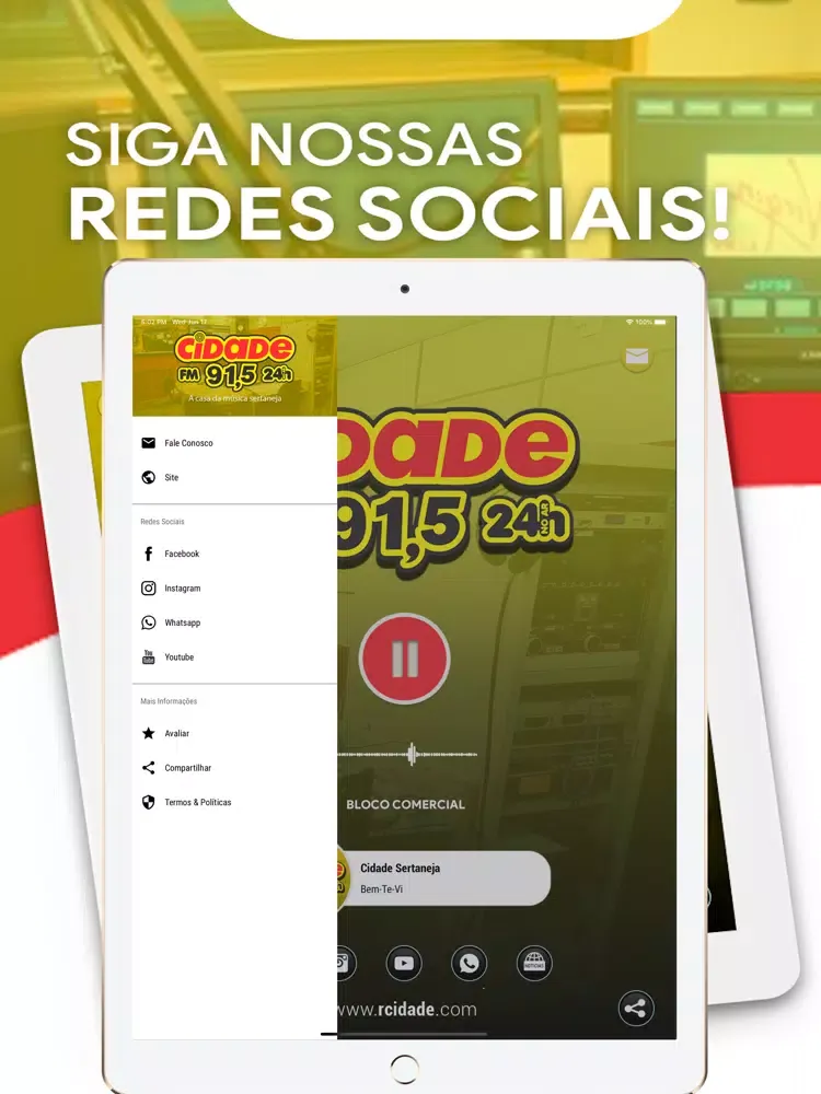 Tangkapan layar Rádio Cidade FM 91,5 iPad 