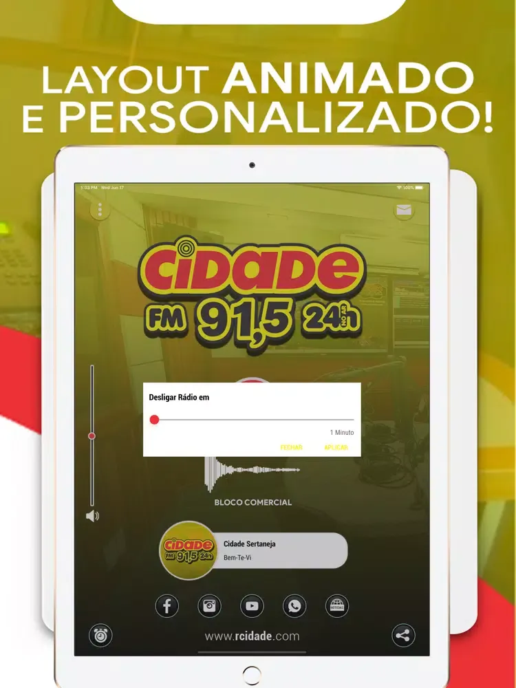 Tangkapan layar Rádio Cidade FM 91,5 iPad 