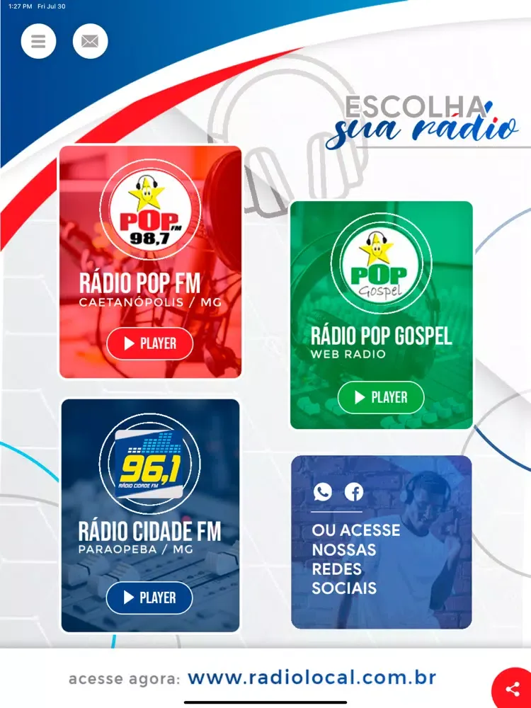 Tangkapan skrin Rádio Local iPad 