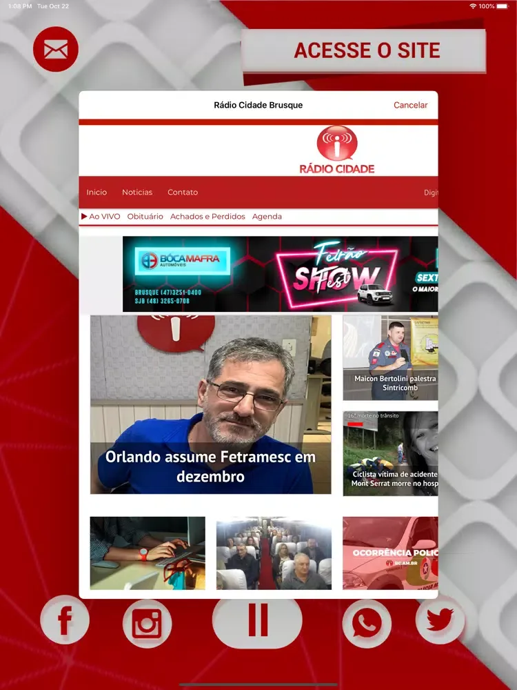 Tangkapan skrin Rádio Cidade Brusque iPad 