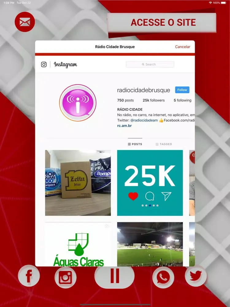 Tangkapan skrin Rádio Cidade Brusque iPad 