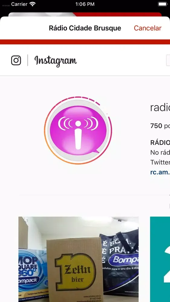 Tangkapan skrin Rádio Cidade Brusque