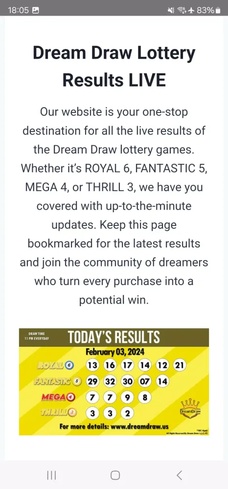 Dream Draw Results Screenshots
