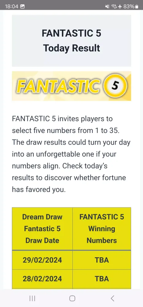 Dream Draw Results Screenshots