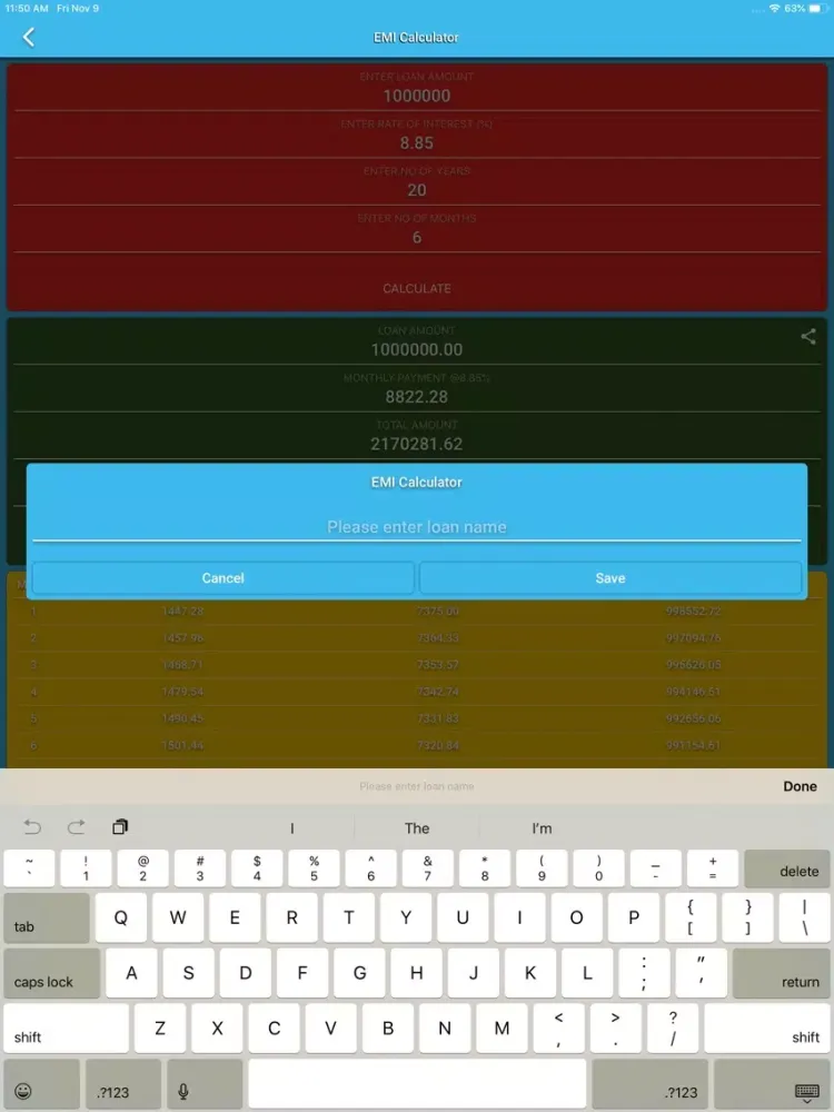 EMI Calc App iPad  स्क्रीनशॉट