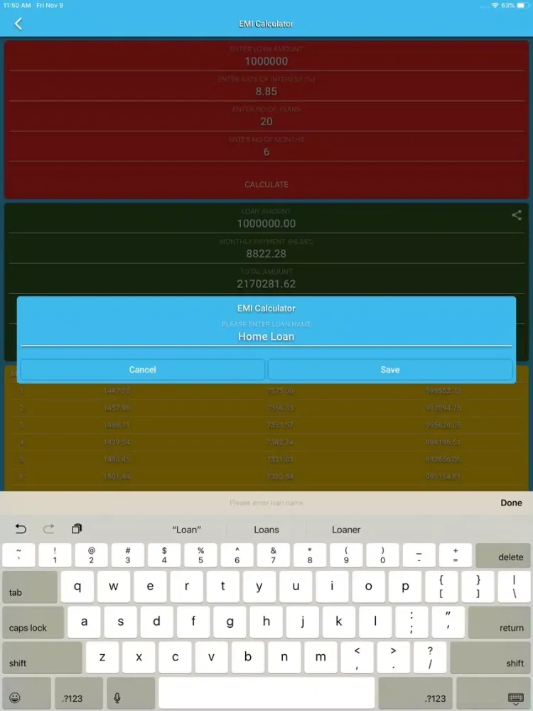 EMI Calc App iPad  स्क्रीनशॉट