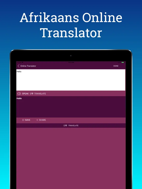 English Afrikaans Translator iPad 应用截图