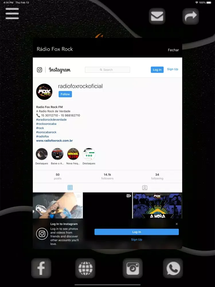 Tangkapan skrin Rádio Fox Rock iPad 