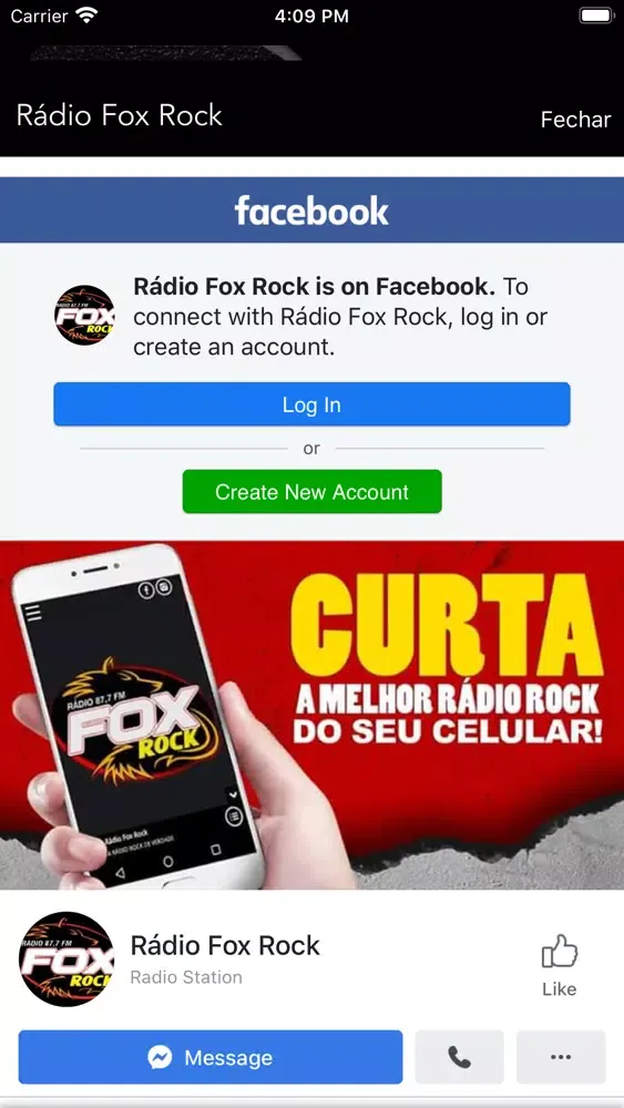 Tangkapan skrin Rádio Fox Rock