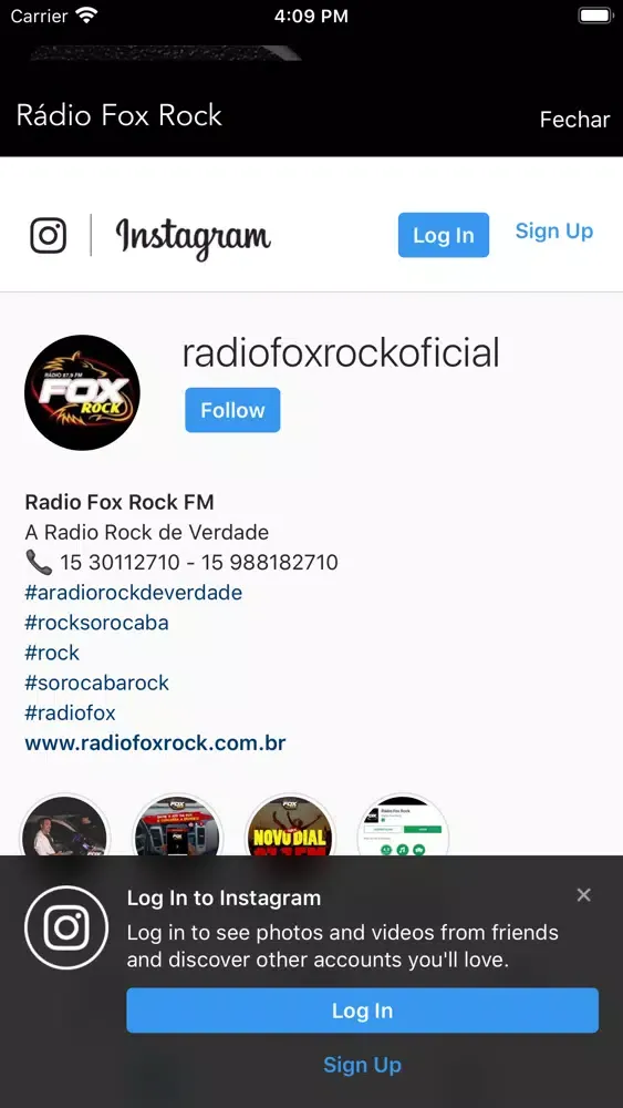 Tangkapan skrin Rádio Fox Rock