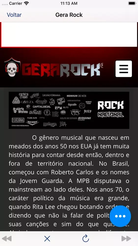 Capturas de tela do Rádio Gera Rock