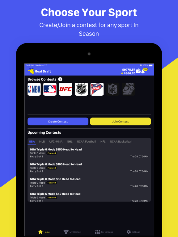 Goat Draft Fantasy Sports iPad  سکرین شاٹس