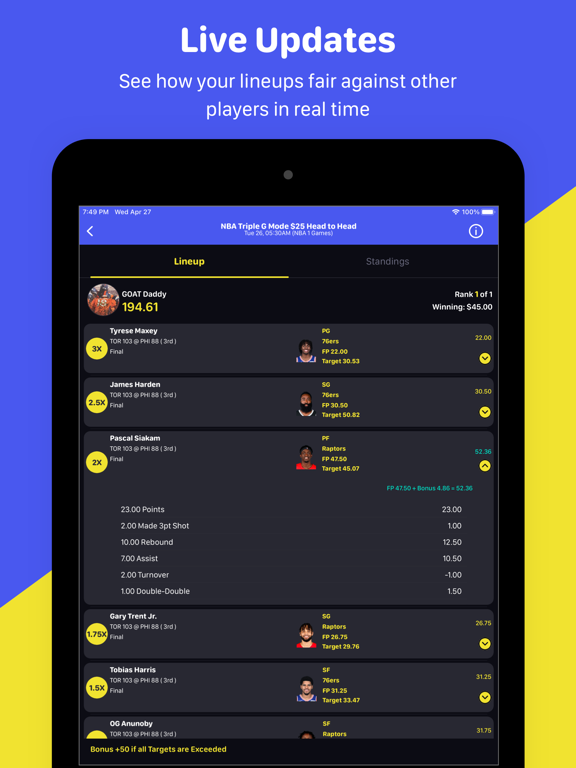 Goat Draft Fantasy Sports iPad  سکرین شاٹس
