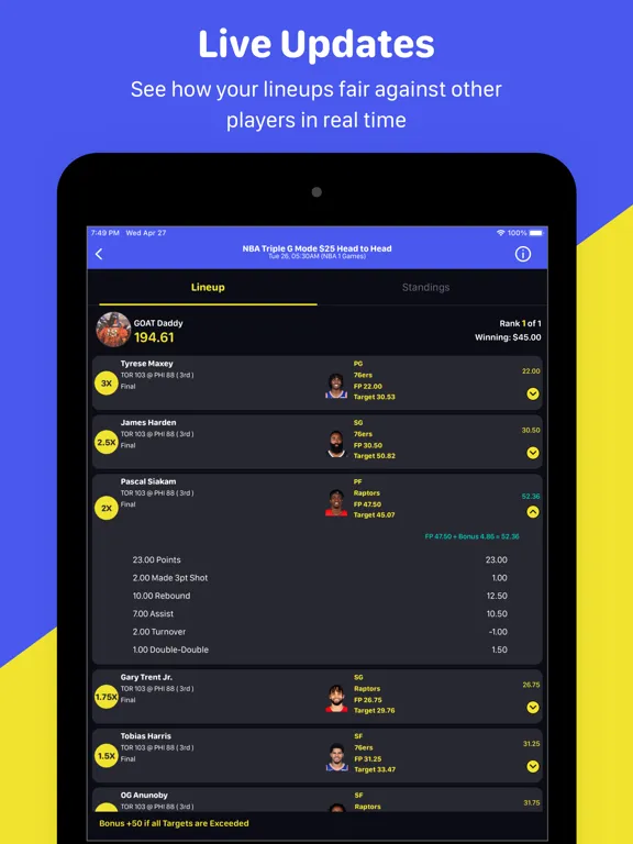 Goat Draft Fantasy Sports iPad  স্ক্রিনশট