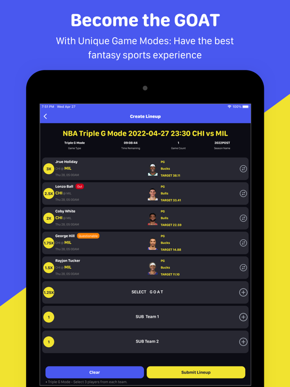 Goat Draft Fantasy Sports iPad  سکرین شاٹس