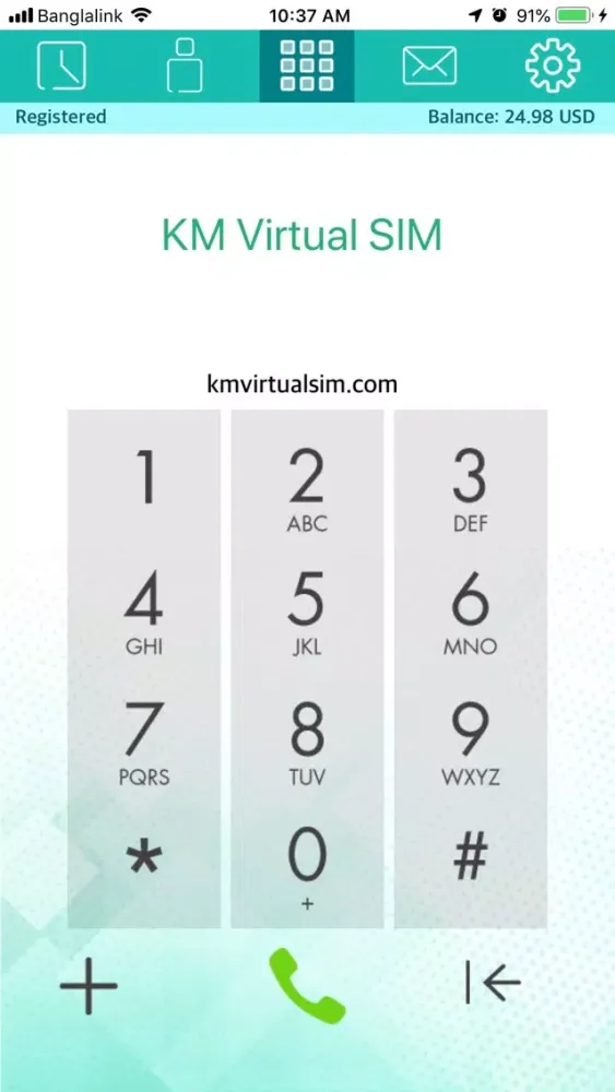 Capturas de tela do KM Virtual SIM