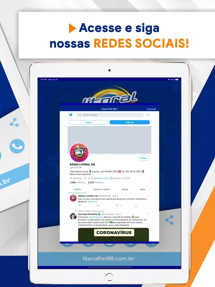 Rádio Litoral FM 96.1. iPad  Screenshots