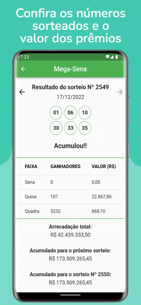 Screenshot di Resultados da Loteria