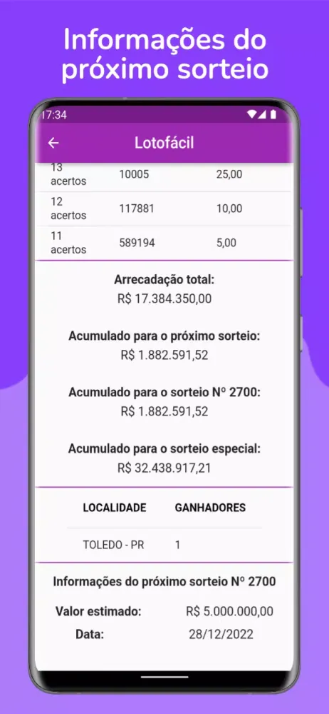 Screenshot di Resultados da Loteria