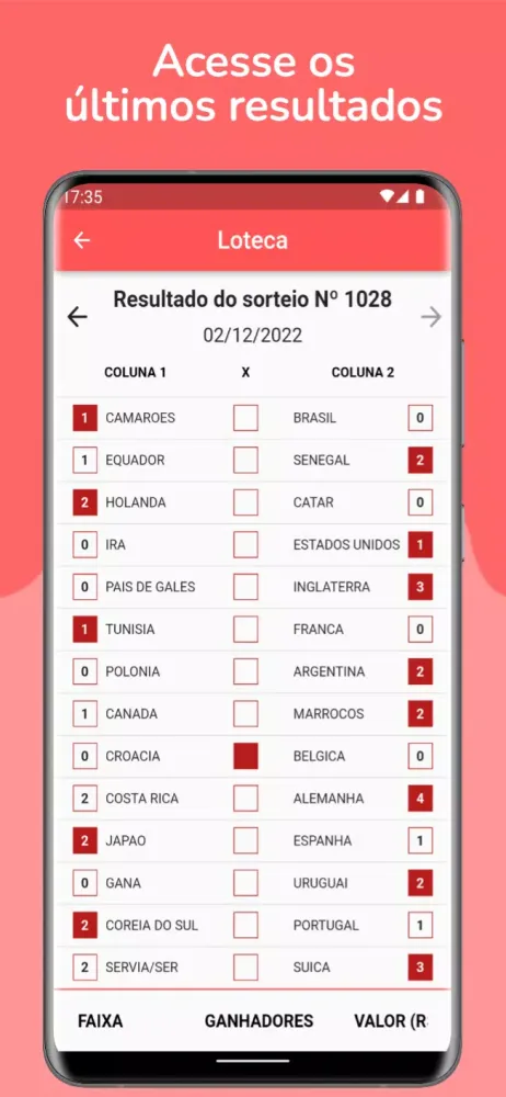 Screenshot di Resultados da Loteria