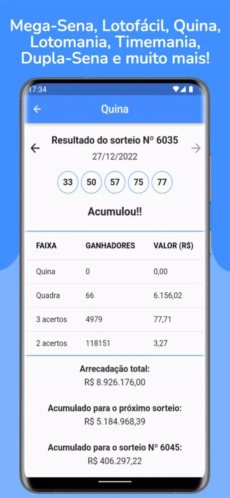 Screenshot di Resultados da Loteria
