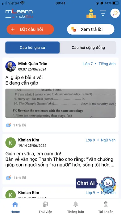 Ảnh chụp màn hình của Mobifone MLearn