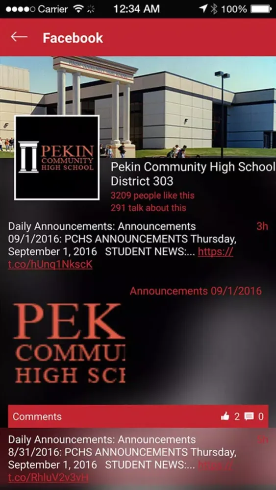 Captures d'écran de Pekin HS Athletics