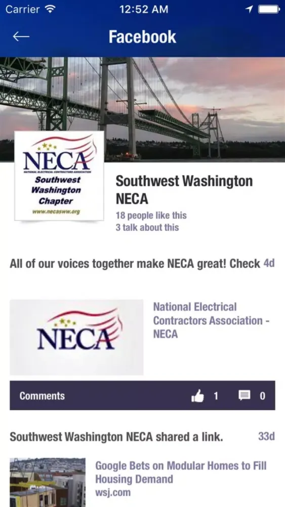 ภาพหน้าจอของ NECA Southwest Washington