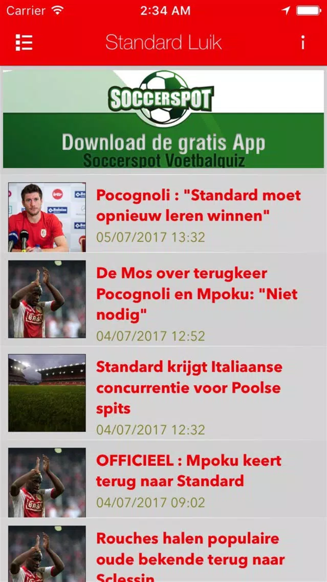 Voetbalnieuws - Standard स्क्रीनशॉट