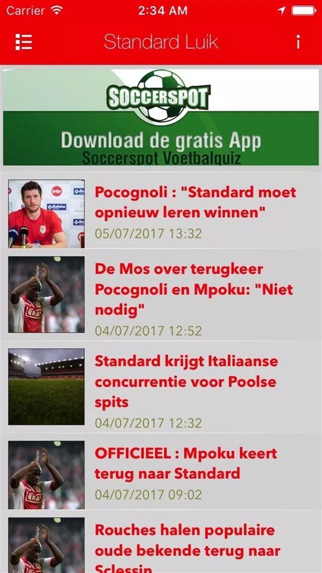 Voetbalnieuws - Standard स्क्रीनशॉट