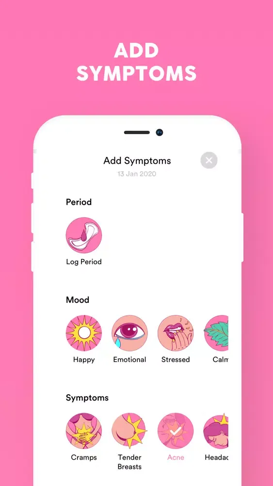 Zrzuty ekranu Periodly, Period Cycle Tracker