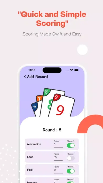 Zrzuty ekranu Phase 10 Scoreboard Pro