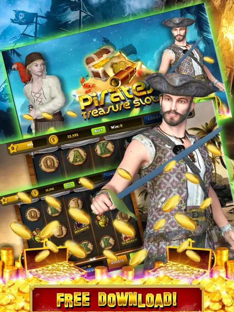 Скриншоты Pirates Treasure Slots Machines: Casino Free Mega Slot Tournament for fun! Legends of 7's Jackpot iPad 