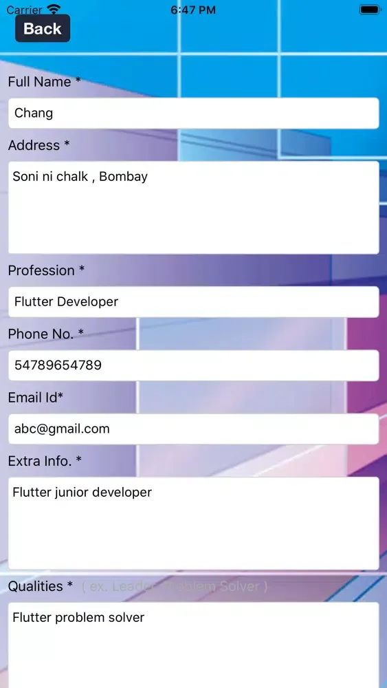 ภาพหน้าจอของ Quick Nimble CV Generator