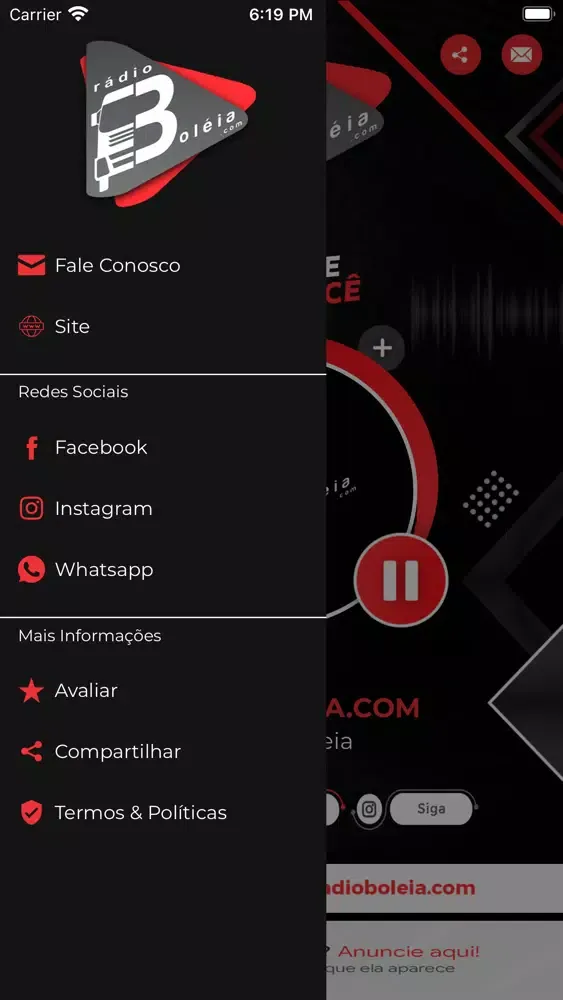 Ảnh chụp màn hình của Rádio Boleia